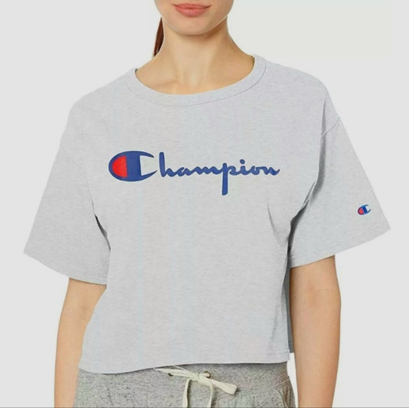 Champion Tops - Champion Activewear Casual Gray Cropped T-shirt